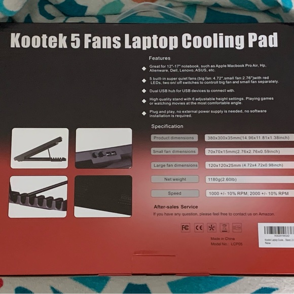 Kootek Laptop Cooling Pad 12"-17" Cooler Pad Chill Mat 5 Quiet Fans LED Lights - Picture 3 of 9